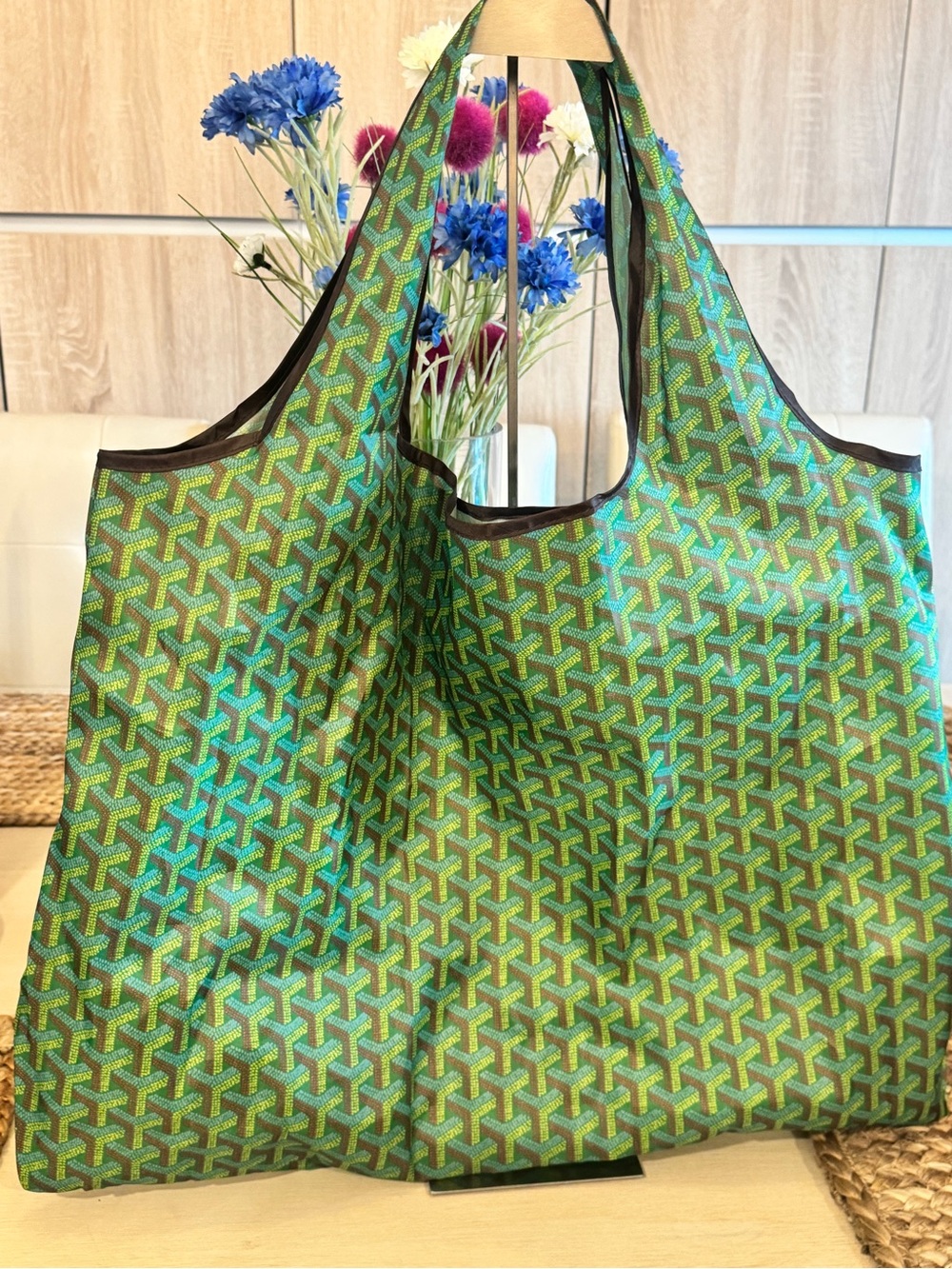 HUGE Chevron Travel/Beach/Shopping Tote Bag GREEN